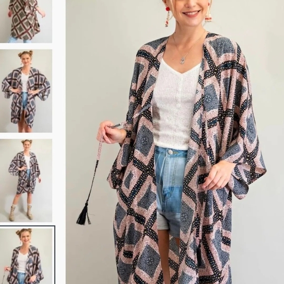 easel Jackets & Blazers - NWT Easel Geometric Kimono in Pink and Black